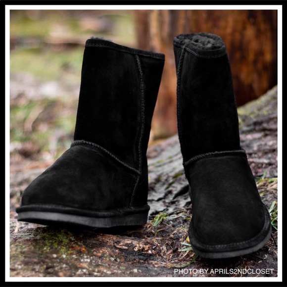 BLACK SUEDE SHEARLING ANKLE BOOTIES BOOTS A3C - Picture 2 of 12